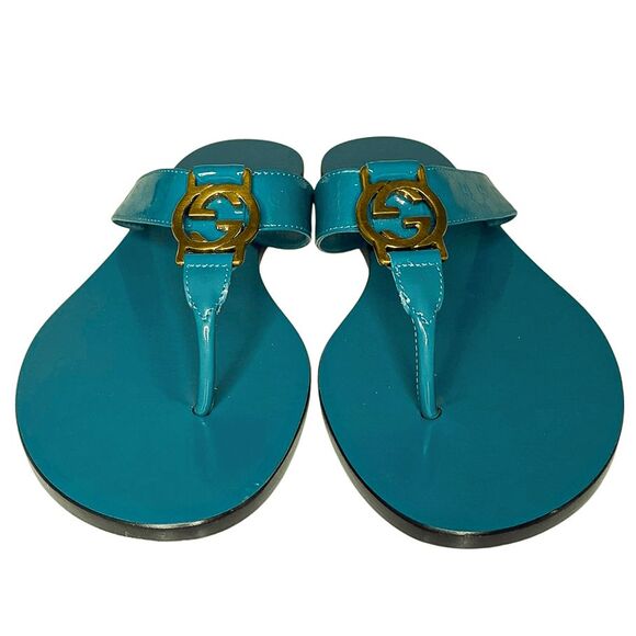 Gucci Microguccissima Patent Leather Interlocking GG Thong Sandals EU 36.5 Blue - Picture 3 of 13